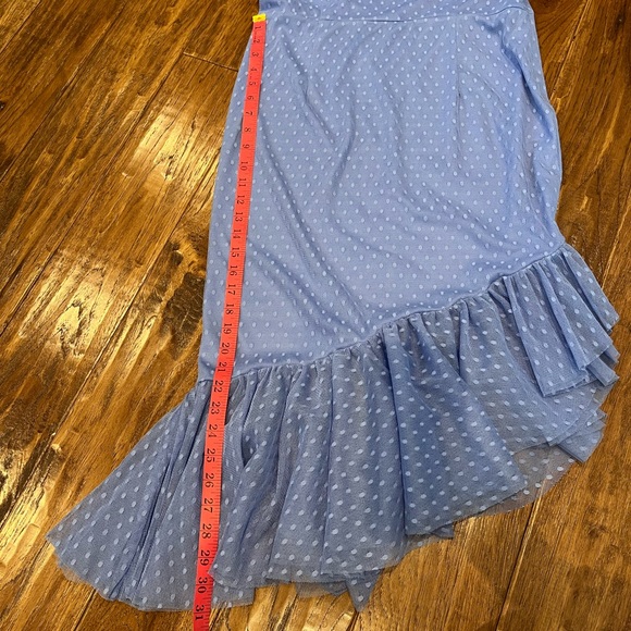 ASOS Blue Cold Shoulder Swiss Dot Asymmetrical Dress, 10 - Picture 15 of 16